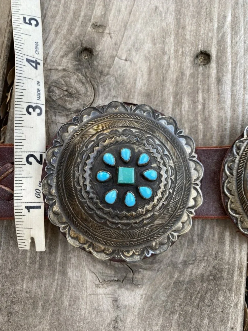 Navajo Eugene Charley Sterling Concho Belt Turquoise Vintage (NECF)